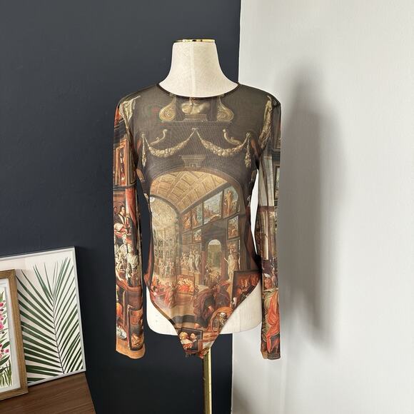 Zara Studio Of Apelles Willem Van Haecht Bodysuit Mesh Top Bloggers Favorite - Picture 3 of 11